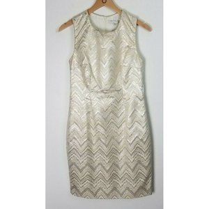 Trina Turk Sz. 6 Cream/Silver/Gold Sleeveless Knee Length Sheath Cocktail Dress
